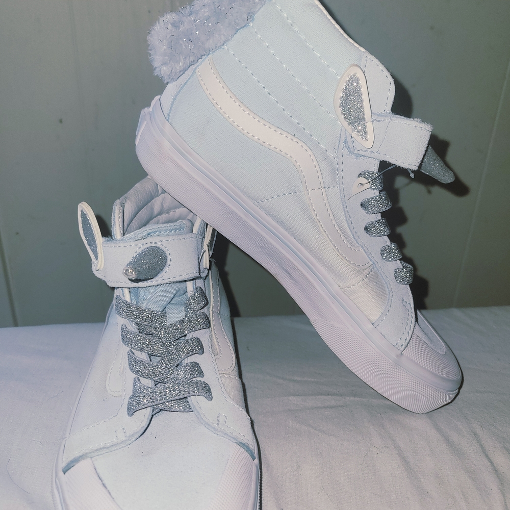 Vans White and Silver Kids High-Top Sneakers